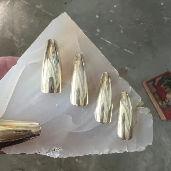 Gold Metal Brass Nails, Accessories, Custom Nails, Press Ons, Gold Jewelry - Picture 3 of 7